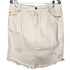 C Est. 1946 Raw Hem Distressed Cream Denim Skirt Womens 12  Frayed Raw Hem Mini